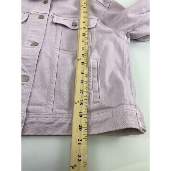J Crew Garment Dyed Denim Jacket Pink Cropped L7219 Button Collared Women Medium - Picture 8 of 12